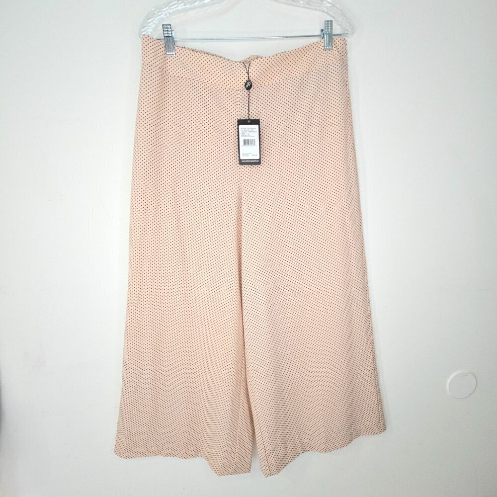 NWT Adrianna Papell High Rise Blush Pink Black POlkadot Wide Leg Pull on Pants
